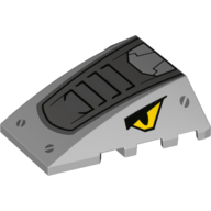 Brick Wedged, Curved 4 x 4 No Top Studs with Dark Bluish Grey Grate, Yellow Eyes Print (Light Bluish Gray)
