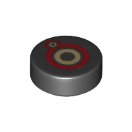 Tile Round 1 x 1 with Red/Yellow Eye Print (Black)