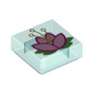 Tile 1 x 1 with Flower Print (Trans-Light Blue)