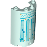Cylinder Half 2 x 4 x 5 with 1 x 2 Cutout and Columns, Stars, and Bubbles Print (Light Aqua)