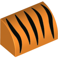 Brick Curved 1 x 2 x 1 No Studs with Black Tiger Stripes Print (Orange)