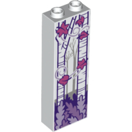 Brick 1 x 2 x 5 with Birch Tree Trunks, and Magenta Leaves Print (White)