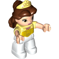 Duplo Figure Belle, Reddish Brown Hair, White Legs, Bright Light Yellow Tiara Print (Bright Light Yellow)