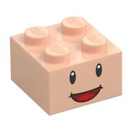 Brick 2 x 2 with Face, Black Eyes and Open Mouth Smile Print (Light Nougat)