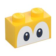 Brick 1 x 2 with Blue Eyes (Yoshi) Print (Yellow)