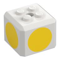 Brick Special Cube with 2 x 2 Studs on Top, and Yellow Circles Print (White)