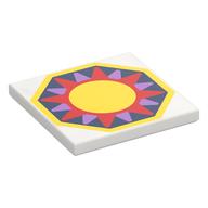 Tile 4 x 4 with Coral/Medium Lavender/Yellow Sun, Dark Blue Background in Octagon Print (White)