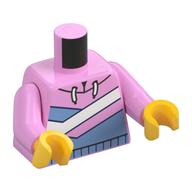 Torso, Hoodie, Medium Blue and White Angular Stripes Print, Bright Pink Arms, Yellow Hands (Bright Pink)