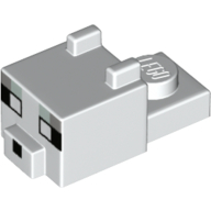 Animal Body Part, Cat Head 1 x 2 with Cube with Ears, Nose and Pixelated Face Print (White)