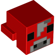 Minifig Head Special, Cube with Rear Ledge, Pixelated Black, Light Bluish Grey, Dark Bluish Gray Face Print (Red)