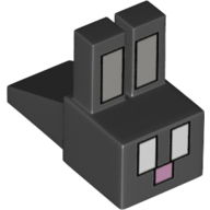 Animal Body Part, Rabbit Head Blocky with Light Bluish Grey Ears and Eyes Print (Black)