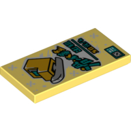 Tile 2 x 4 with Ice Skate, Chinese Symbols 'Ice Skates Rental, 50 Dollars/hour' Print (Bright Light Yellow)