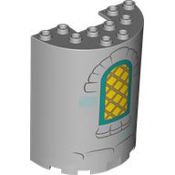 Cylinder Half 3 x 6 x 6 with 1 x 2 Cutout with Window, Yellow Pane, Dark Turquoise Border Print (Light Bluish Gray)