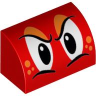 Brick Curved 1 x 2 x 1 No Studs with Angry Eyes, Orange Spots Print (Red)
