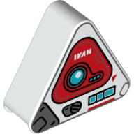 Duplo Brick 1 x 3 x 2 Triangle with Silver and Red Panels, Dark Azure Circle, White 'IVAN' Print (White)