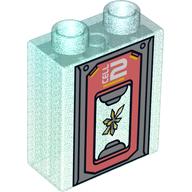 Duplo Brick 1 x 2 x 2 with Coral Frame, Crystal, 'CELL 2' Print (Opal Trans-Light Blue)