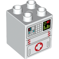 Duplo Brick 2 x 2 x 2 with Medic Cross Symbol, Buttons, Controls, Low Battery Display Print (White)