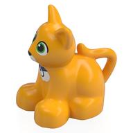 Duplo Animal Cat / Kitten Sitting, Green Eyes, White Stitch Lines and Whiskers, Collar Print (Bright Light Orange)