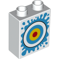 Duplo Brick 1 x 2 x 2 with Target and Water Splash Print (White)