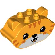Duplo Brick 2 x 4 x 2 Ears and Pointed Ends with Tiger Face Print (Bright Light Orange)