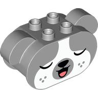 Duplo Brick 2 x 4 x 2 Rounded Ends with Floppy Ears and Dog Face with Closed Eyes Print (Light Bluish Gray)