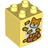 Duplo Brick 2 x 2 x 2 with Fish, Bowl, and Cat Face Print (Bright Light Yellow)
