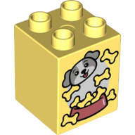 Duplo Brick 2 x 2 x 2 with Bones, Bowl, and Dog Face Print (Bright Light Yellow)