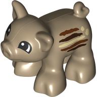 Duplo Animal Pig, Short, Semi-Circular Eyes, Tan, Reddish Brown, and Dark Brown Stripes (Wild Boar) Print (Dark Tan)