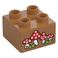 Duplo Brick 2 x 2 with Red Toadstools Print (Medium Nougat)