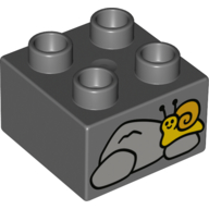 Duplo Brick 2 x 2 with Rocks and Yellow Snail Print (Dark Bluish Gray)
