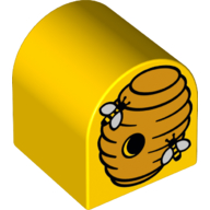 Duplo Brick 2 x 2 x 2 Curved Top with Beehive Print (Yellow)