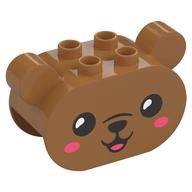 Duplo Brick 2 x 4 x 2 Rounded Ends with Ears and Bear Face, Black Eyes, Nose, Mouth, Coral Cheeks Print (Medium Nougat)