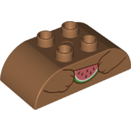 Duplo Brick 2 x 4 Curved Top with Bear Arms Holding Watermelon Slice Print (Medium Nougat)