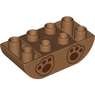 Duplo Brick 2 x 4 Curved Bottom with Bear Paws Print (Medium Nougat)