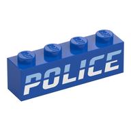 Brick 1 x 4 with Bright Light Blue and White 'POLICE' Print (Blue)
