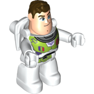 Duplo Figure with White Legs and Lime Space Suit, Dark Brown Hair Print (Buzz Lightyear) (White)
