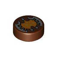 Tile Round 1 x 1 with Electronic Eye Print (Reddish Brown)