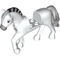 Animal, Horse with Raised Leg, Moveable Head, Black and Light Bluish Gray Striped Roached Mane, Light Bluish Gray Nose and Tail (White)