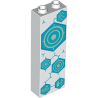 Brick 1 x 2 x 5 with Dark Turquoise Hexagons, Yellow Circles Print (White)