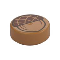 Tile Round 1 x 1 with Dark Brown Acorn Print (Medium Nougat)