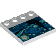 Plate Special 4 x 4, Studs on One Edge with Van Gogh Painting (Starry Night) (White)