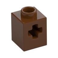 Technic Brick 1 x 1 with Axle Hole (Reddish Brown)