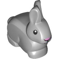 Animal, Rabbit / Bunny with Black Eyes and Mouth - Pink Nose Print (Light Bluish Gray)