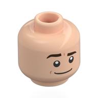Minifig Head Jim Halpert, Thick Dark Brown Eyebrows, Smile with Raised Eyebrow / Neutral Print (Light Nougat)