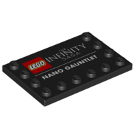 Plate Special 4 x 6, Studs on 3 Edges with LEGO Logo, 'THE INFINITY SAGA', and 'NANO GAUNTLET' Print (Black)