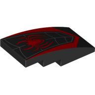 Brick Curved 4 x 2 No Studs with Spider Web, Red Spider-Man Logo Print (Black)