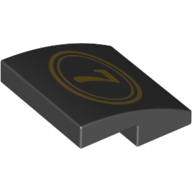 Brick Curved 2 x 2 x 2/3 with Gold '7' in Double Circle Print (Black)