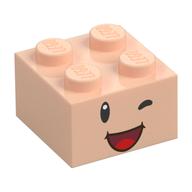 Brick 2 x 2 with Face, Winking Eyes and Open Mouth Smile Print (Light Nougat)