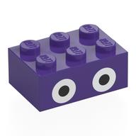 Brick 2 x 3 with Two White and Black Circles (Nabbit Eyes) Print (Dark Purple)