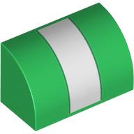 Brick Curved 1 x 2 x 1 No Studs with White Stripe Print (Green)